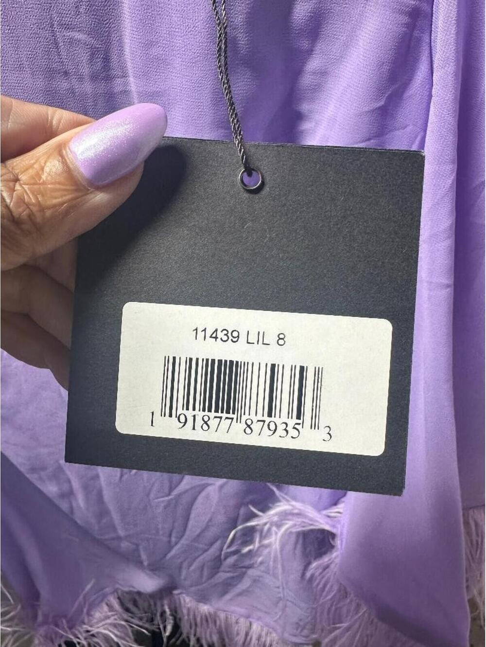 Ieena for Mac Duggal 11439 Lavender Feather Trim Dress Size 8 Lilac Mini NWT - Picture 4 of 5